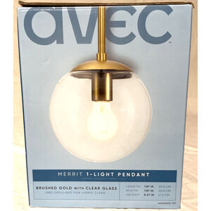 Avec Merrit Collection Modern Brushed Gold Pendant Light with Clear Globe Shade
